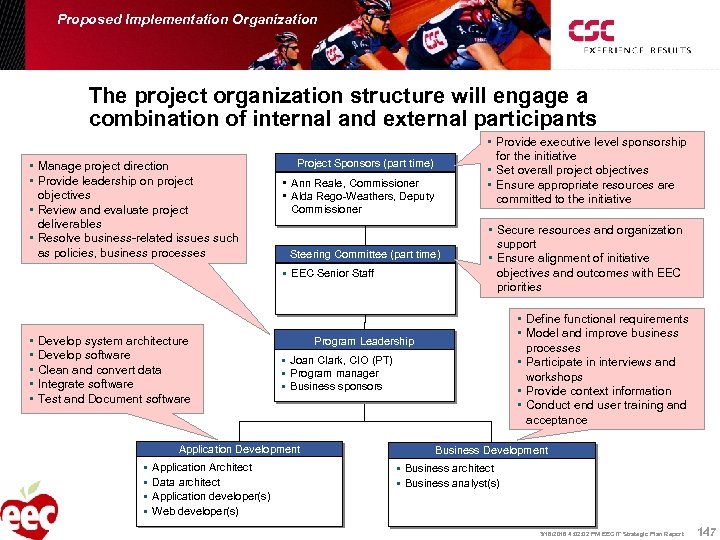 Proposed Implementation Organization The project organization structure will engage a combination of internal and