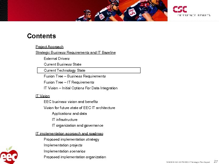Contents Project Approach Strategic Business Requirements and IT Baseline External Drivers Current Business State