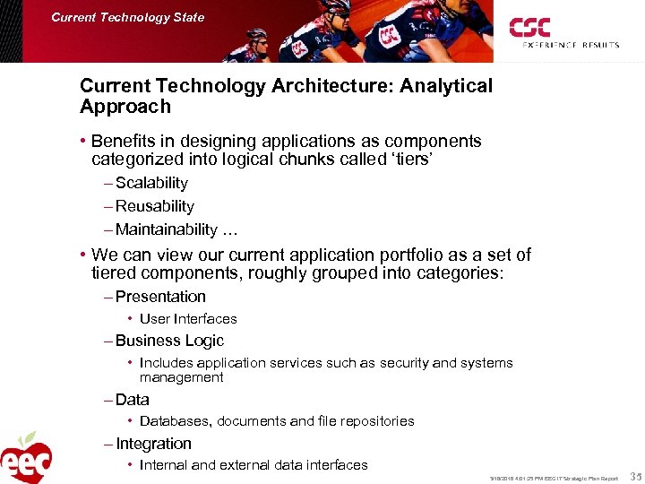 Current Technology State Current Technology Architecture: Analytical Approach • Benefits in designing applications as