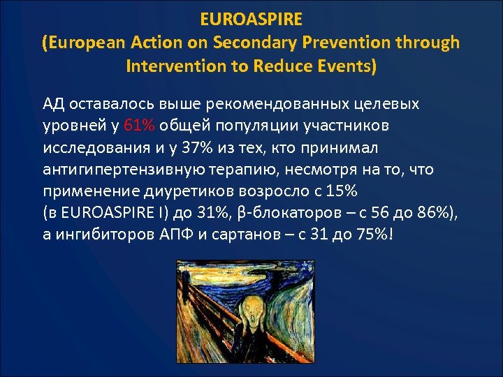 EUROASPIRE (European Action on Secondary Prevention through Intervention to Reduce Events) АД оставалось выше