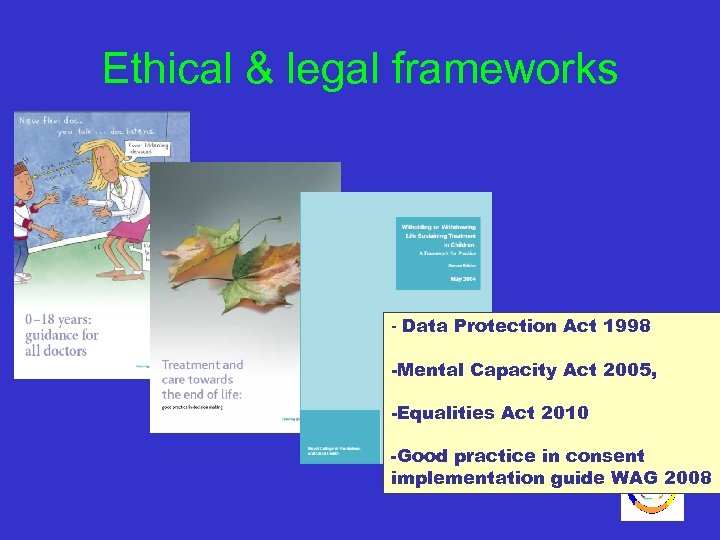 Ethical & legal frameworks - Data Protection Act 1998 -Mental Capacity Act 2005, -Equalities