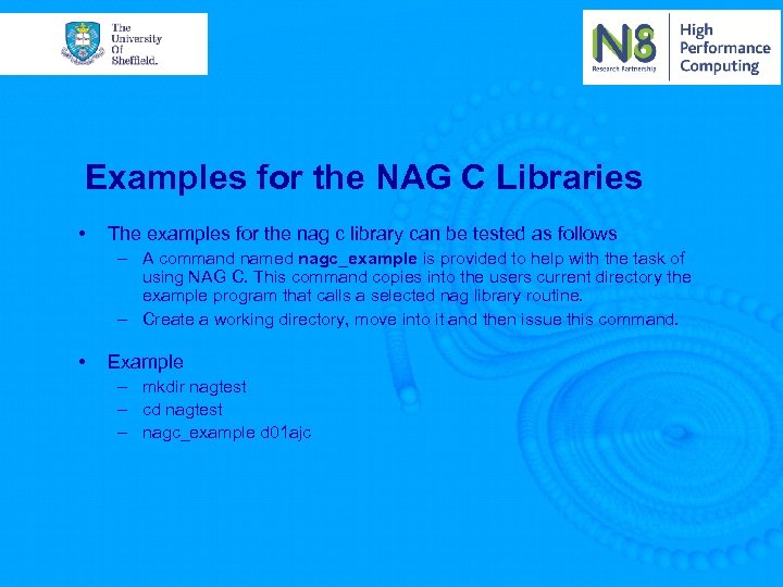 Examples for the NAG C Libraries • The examples for the nag c library