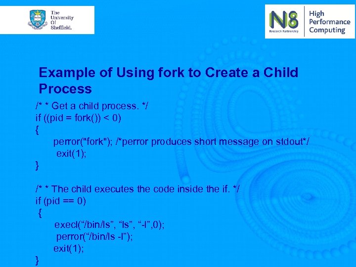 Example of Using fork to Create a Child Process /* * Get a child