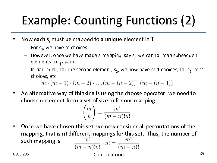 Example: Counting Functions (2) • Now each si must be mapped to a unique