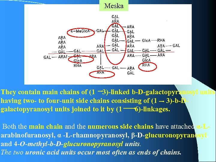 Meska They contain main chains of (1 3)-linked b-D-galactopyranosyl units having two- to four-unit