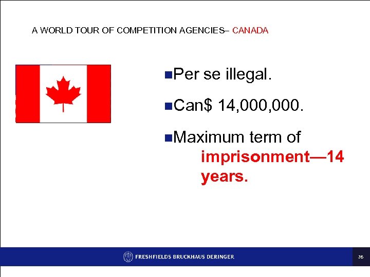 A WORLD TOUR OF COMPETITION AGENCIES– CANADA n. Per se illegal. n. Can$ 14,