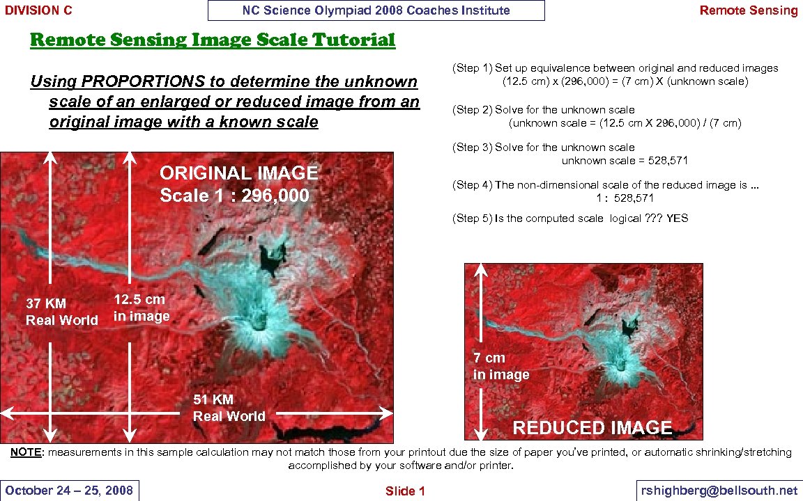 DIVISION C NC Science Olympiad 2008 Coaches Institute Remote Sensing Image Scale Tutorial Using