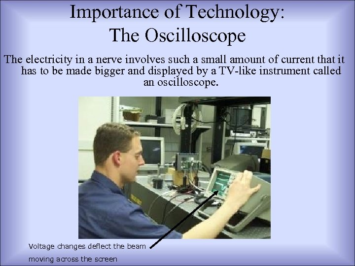 Importance of Technology: The Oscilloscope The electricity in a nerve involves such a small