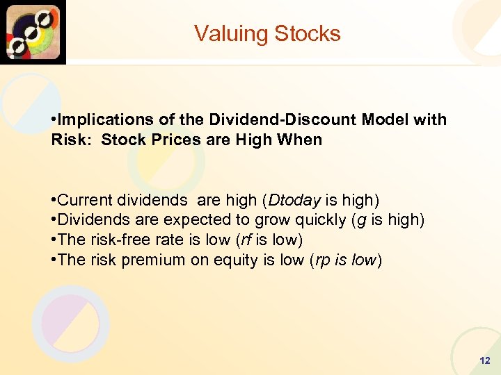 Valuing Stocks • Implications of the Dividend-Discount Model with Risk: Stock Prices are High
