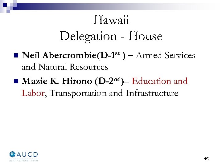 Hawaii Delegation - House Neil Abercrombie(D-1 st ) – Armed Services and Natural Resources