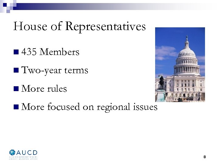 House of Representatives n 435 Members n Two-year terms n More rules n More