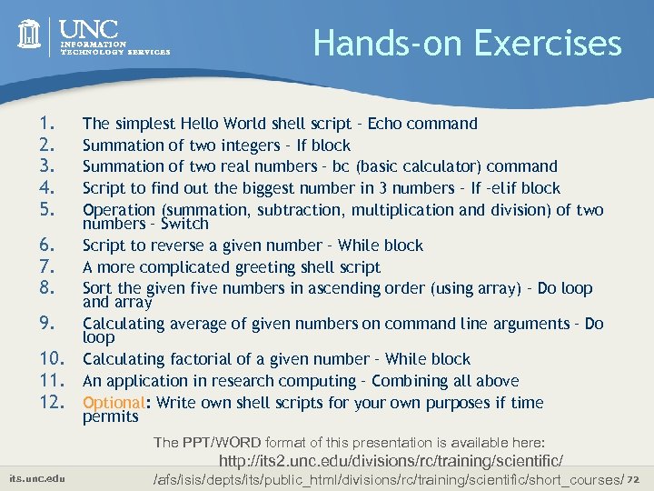 Hands-on Exercises 1. 2. 3. 4. 5. 6. 7. 8. 9. 10. 11. 12.