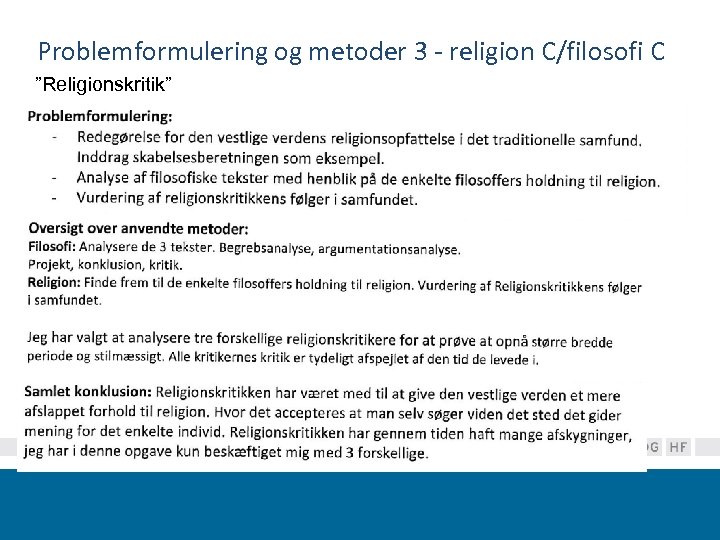 Problemformulering og metoder 3 - religion C/filosofi C ”Religionskritik” 