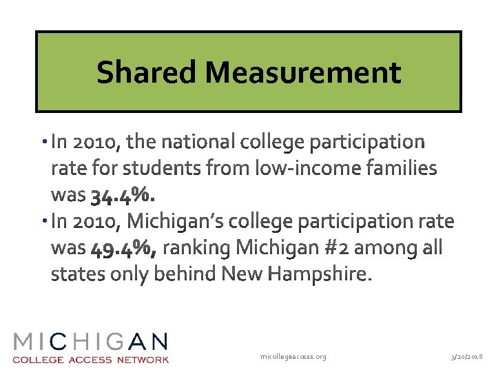 Shared Measurement • • micollegeaccess. org 3/20/2018 