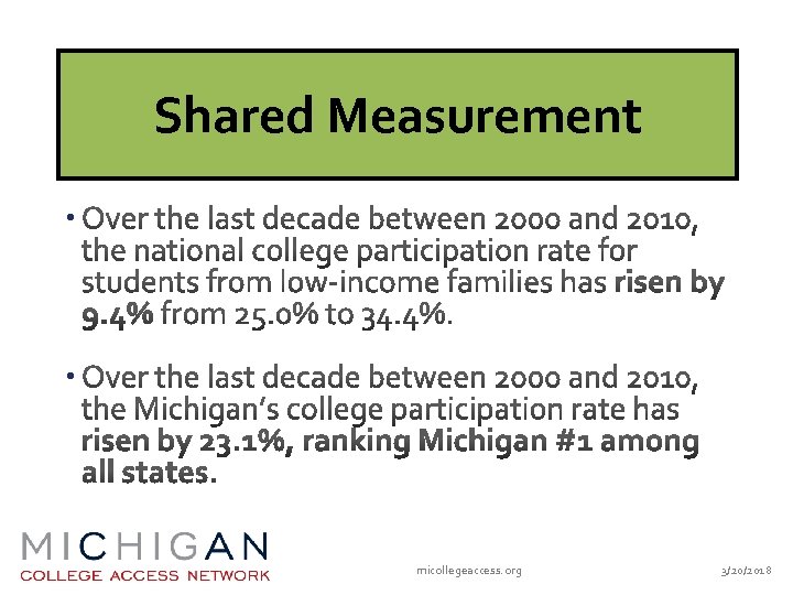 Shared Measurement • • micollegeaccess. org 3/20/2018 