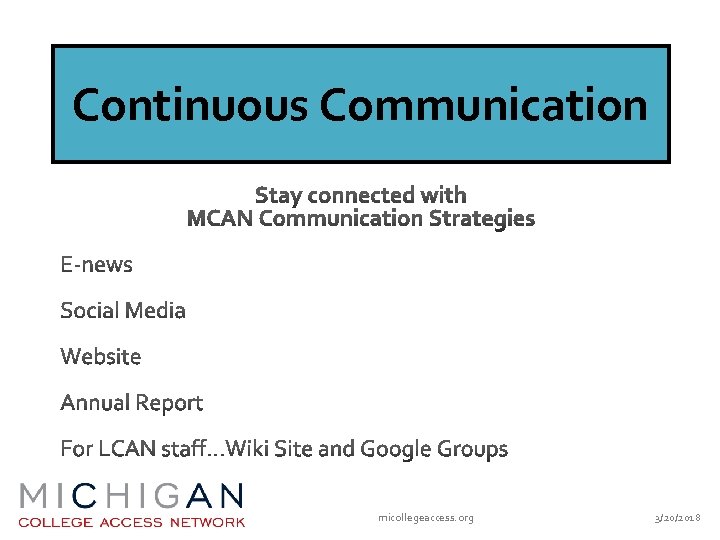 Continuous Communication micollegeaccess. org 3/20/2018 