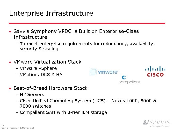Enterprise Infrastructure · Savvis Symphony VPDC is Built on Enterprise-Class Infrastructure – To meet