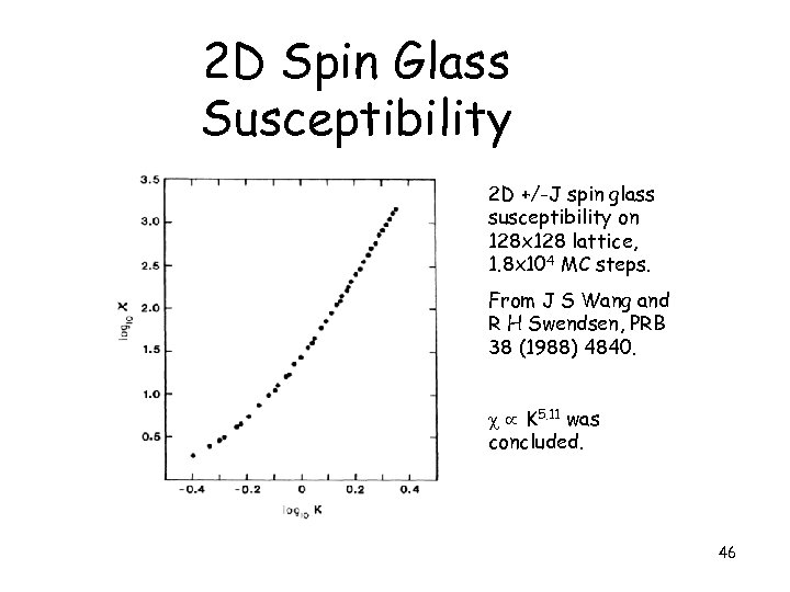 2 D Spin Glass Susceptibility 2 D +/-J spin glass susceptibility on 128 x
