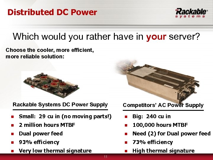 Distributed DC Power Which would you rather have in your server? Choose the cooler,