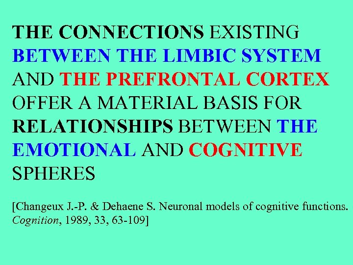 THE CONNECTIONS EXISTING BETWEEN THE LIMBIC SYSTEM AND THE PREFRONTAL CORTEX OFFER A MATERIAL