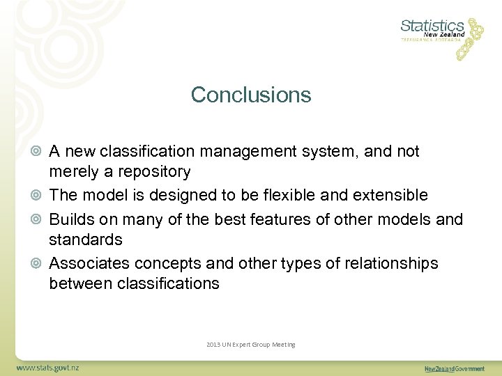 Conclusions A new classification management system, and not merely a repository The model is