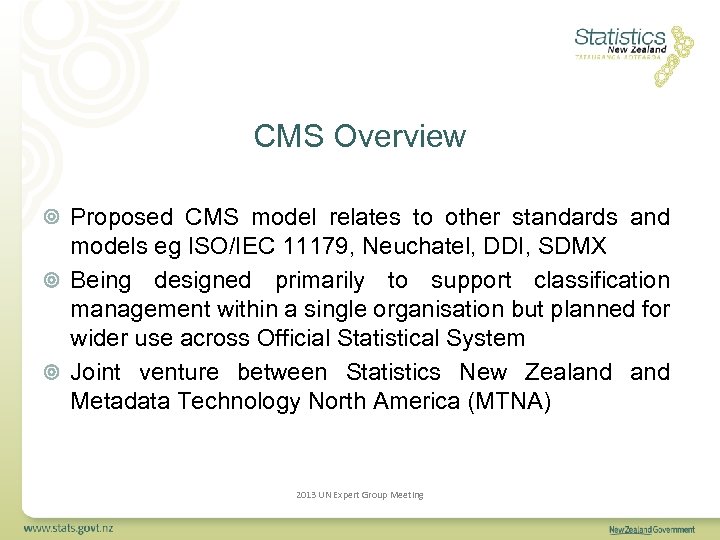 CMS Overview Proposed CMS model relates to other standards and models eg ISO/IEC 11179,