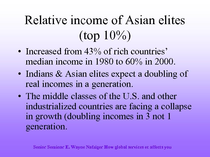 Relative income of Asian elites (top 10%) • Increased from 43% of rich countries’
