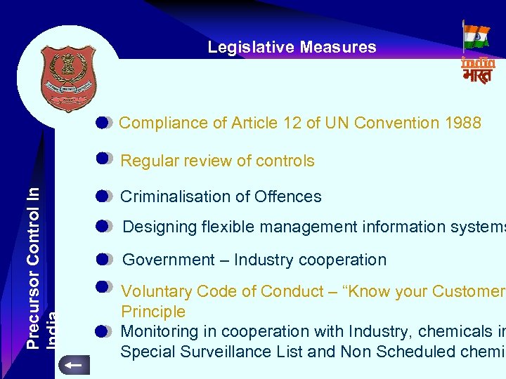 Legislative Measures Compliance of Article 12 of UN Convention 1988 Precursor Control In India