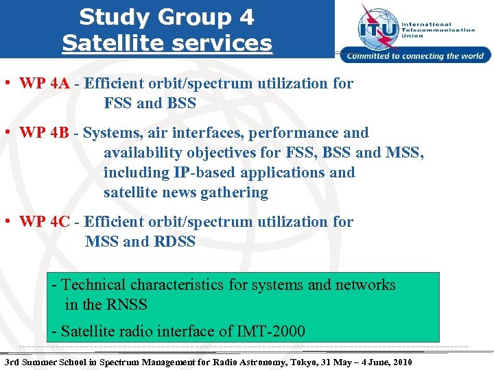 Study Group 4 Satellite services • WP 4 A - Efficient orbit/spectrum utilization for
