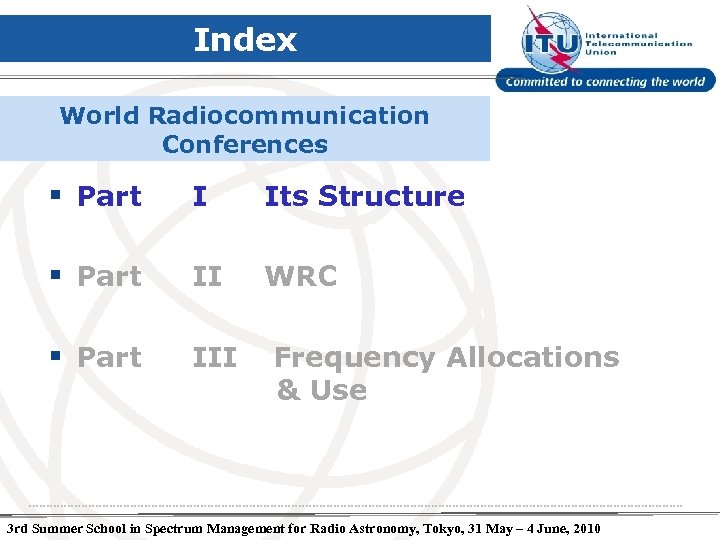 Index World Radiocommunication Conferences § Part I Its Structure § Part II WRC §