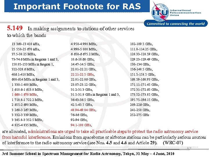 Important Footnote for RAS 5. 149 In making assignments to stations of other services