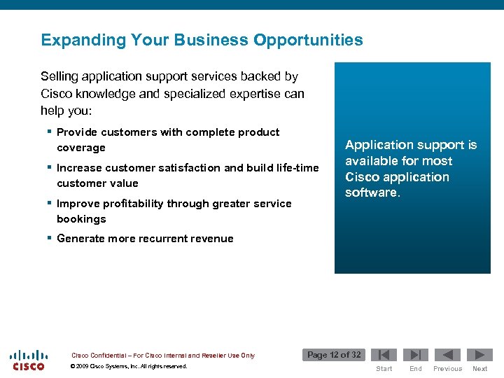 Expanding Your Business Opportunities Selling application support services backed by Cisco knowledge and specialized