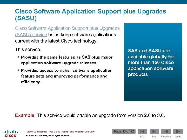 Cisco Software Application Support plus Upgrades (SASU) service helps keep software applications current with