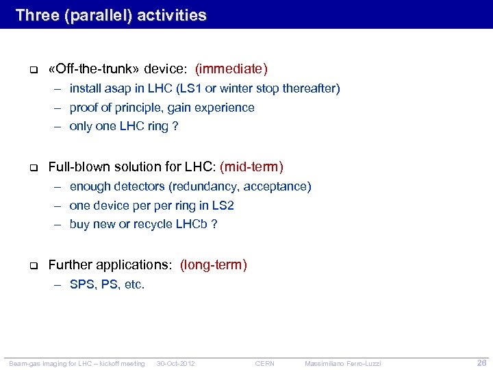 Three (parallel) activities q «Off-the-trunk» device: (immediate) – install asap in LHC (LS 1