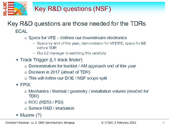 Key R&D questions (NSF) Key R&D questions are those needed for the TDRs ECAL