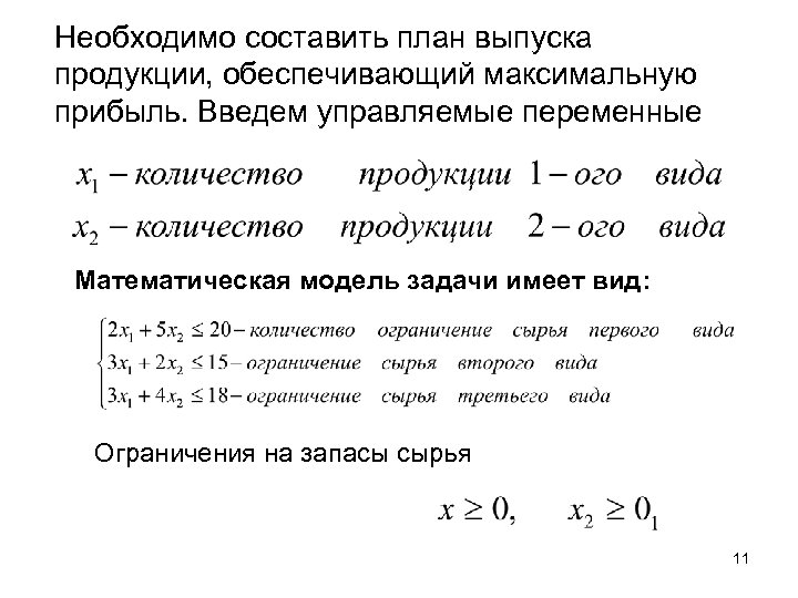 Некоторому заводу требуется составить оптимальный план выпуска двух видов изделий