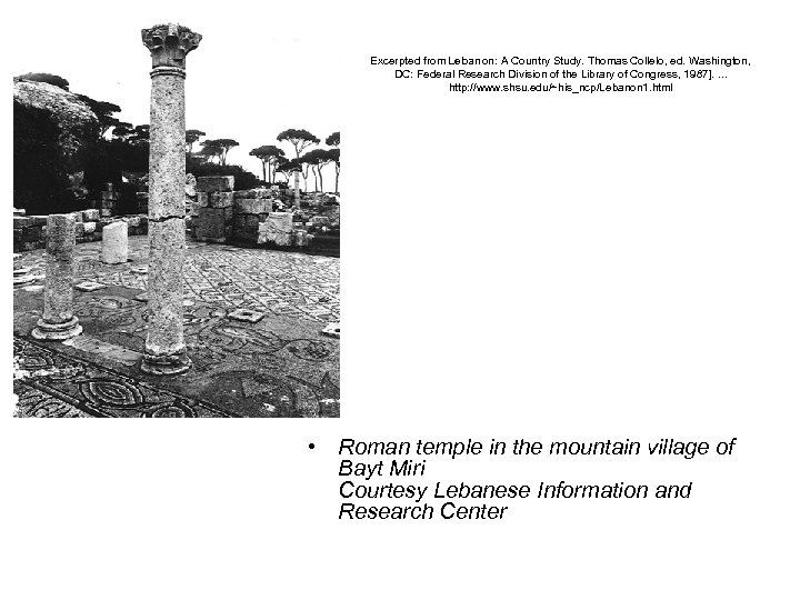 Excerpted from Lebanon: A Country Study. Thomas Collelo, ed. Washington, DC: Federal Research Division