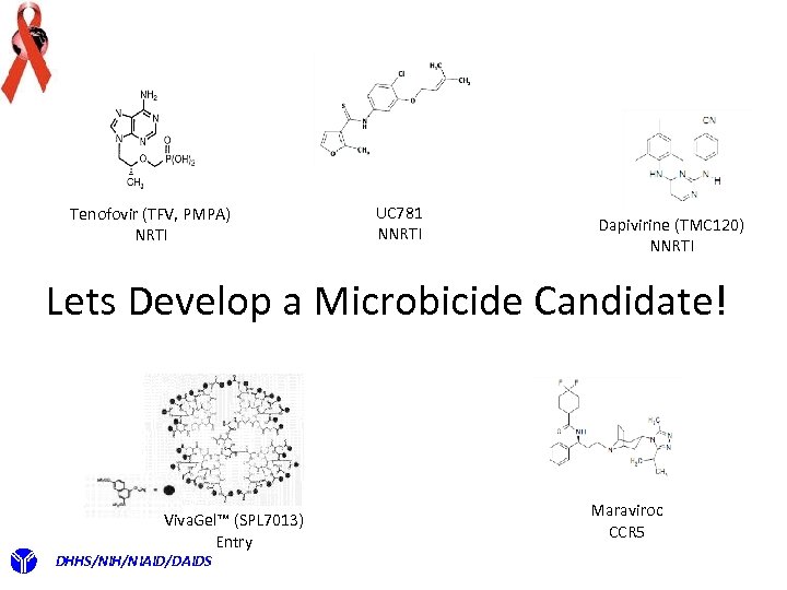 Tenofovir (TFV, PMPA) NRTI UC 781 NNRTI Dapivirine (TMC 120) NNRTI Lets Develop a