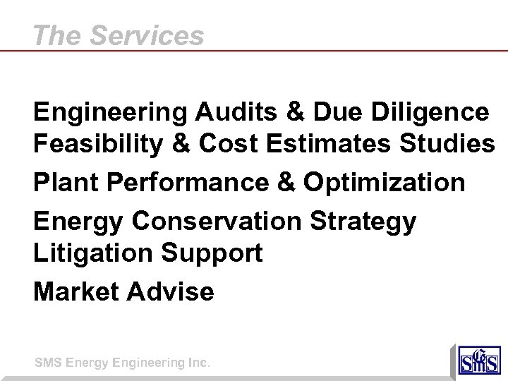The Services Engineering Audits & Due Diligence Feasibility & Cost Estimates Studies Plant Performance
