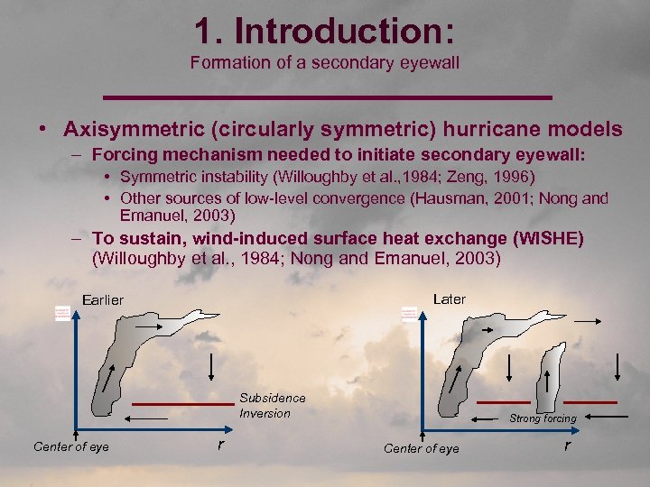 1. Introduction: Formation of a secondary eyewall • Axisymmetric (circularly symmetric) hurricane models –