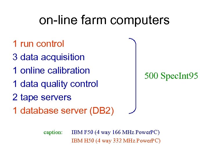 on-line farm computers 1 run control 3 data acquisition 1 online calibration 1 data