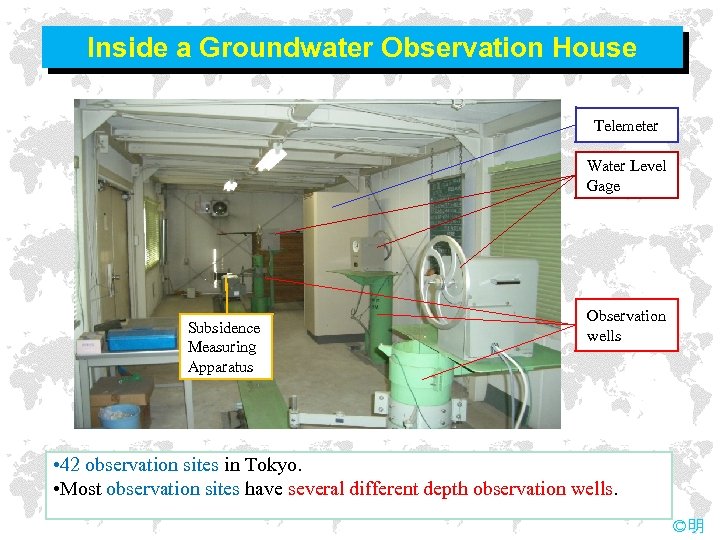 Inside a Groundwater Observation House Telemeter Water Level Gage Subsidence Measuring Apparatus Observation wells