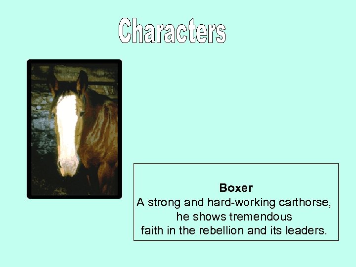  Boxer A strong and hard-working carthorse, he shows tremendous faith in the rebellion
