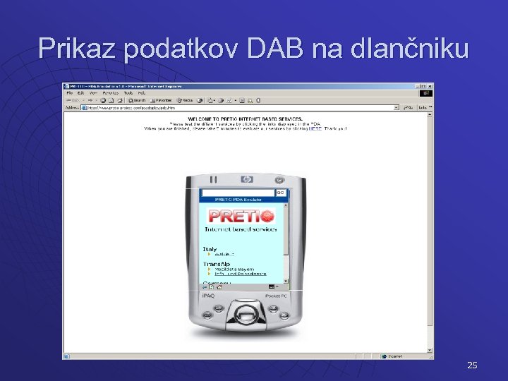 Prikaz podatkov DAB na dlančniku 25 