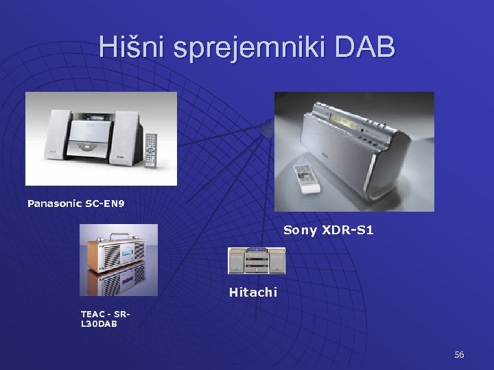 Hišni sprejemniki DAB Panasonic SC-EN 9 Sony XDR-S 1 Hitachi TEAC - SRL 30