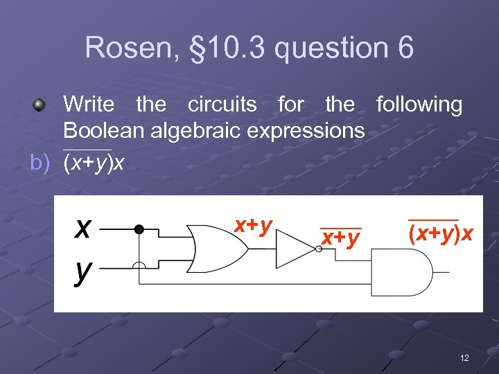 Rosen, § 10. 3 question 6 Write the circuits for the following Boolean algebraic