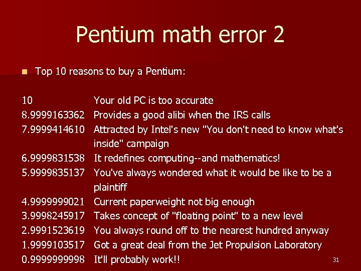 Pentium math error 2 n Top 10 reasons to buy a Pentium: 10 8.
