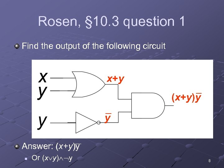 Rosen, § 10. 3 question 1 Find the output of the following circuit x+y