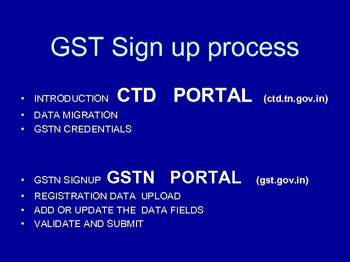 GST Sign up process • INTRODUCTION CTD PORTAL (ctd. tn. gov. in) • DATA