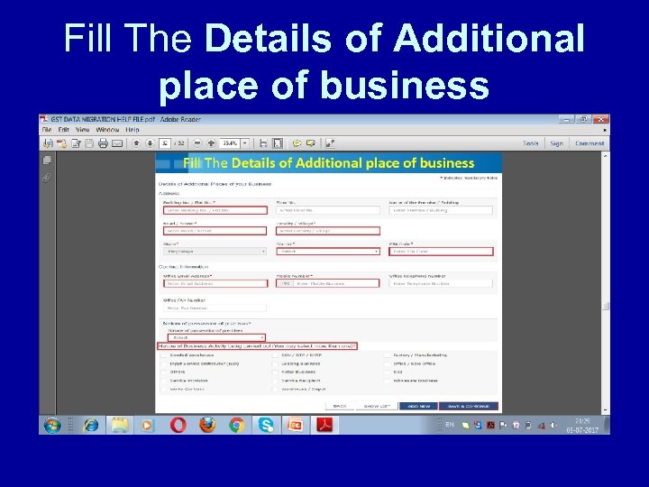 Fill The Details of Additional place of business 